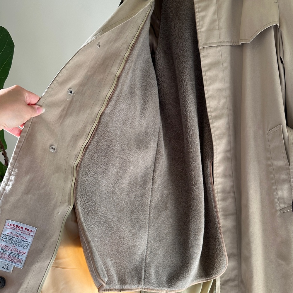 VTG 90s London Fog Unisex Trench Coat Zip In Thermal Liner 40Reg Streetwear Tan - Picture 3 of 14